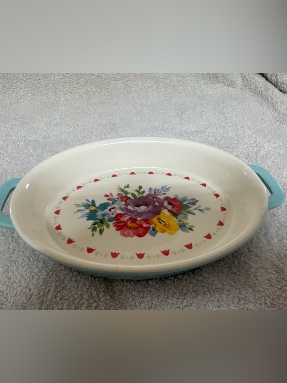 The Pioneer Woman Floral Oval Baker in Turquoise and Cream